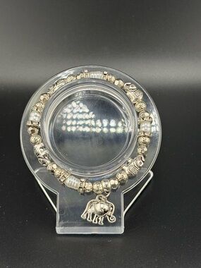 Silver Elephant Charm Beaded Bracelet - Women Jewelry